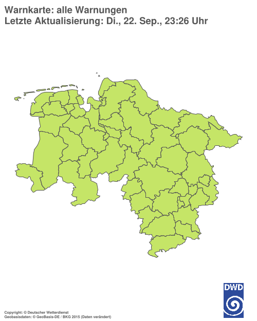 Current weather warning map: Niedersachsen / Bremen